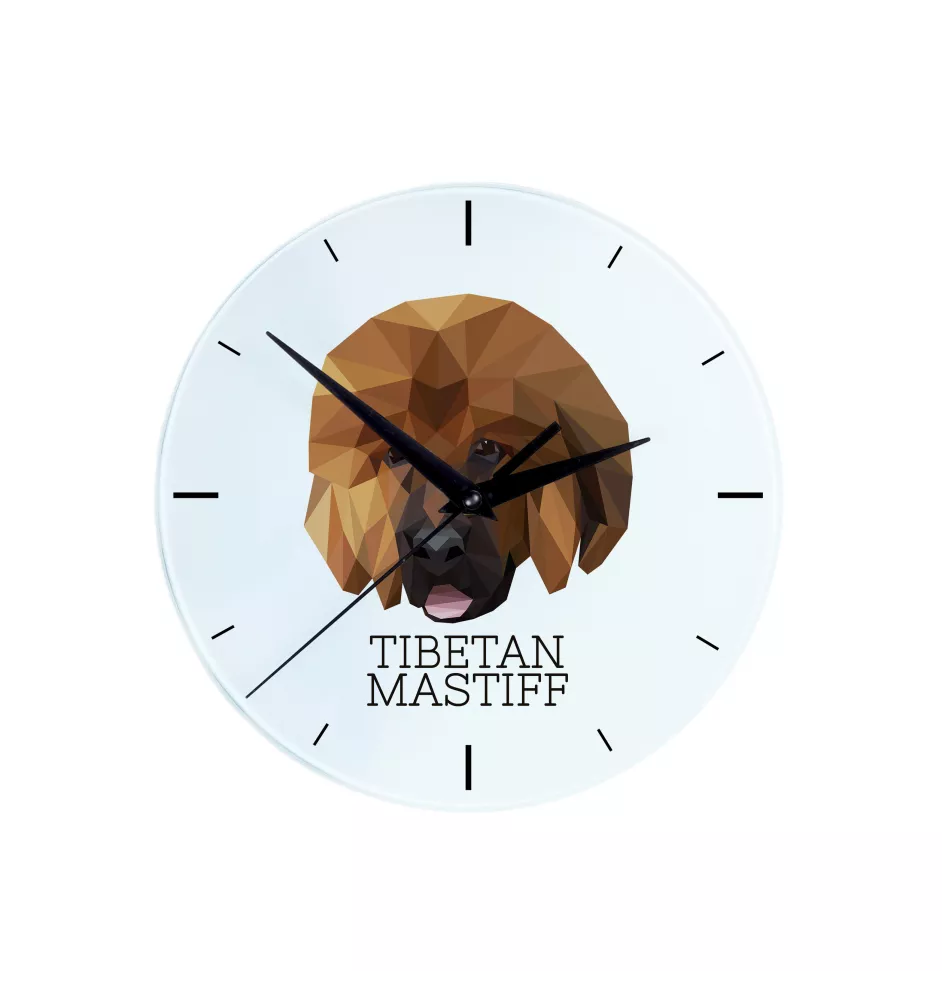 Dogue du Tibet, mastiff du Tibet - horloge murale géométrique avec photo et logo de la marque Art-Dog