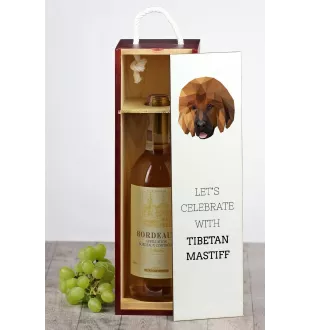 Dogue du Tibet, mastiff du Tibet - une boîte géométrique avec une photo et un texte pour le vin de la marque Art-Dog