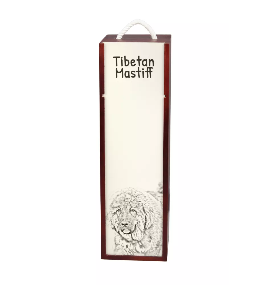 Dogue du Tibet, mastiff du Tibet - boîte à vin avec chien, boîte à alcool avec graphisme, boîte cadeau personnalisée de la marque Art-Dog