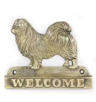 Épagneul tibétain, Épagneul du Tibet - une plaque de porte avec un chien, une plaque de bienvenue en laiton, une enseigne exceptionnelle avec l'inscription Welcome de la marque Art-Dog