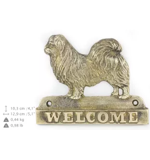 Tibetan spaniel - a door sign with a dog, a brass welcome plaque, a unique sign with the inscription Welcome from the Art-Dog brand