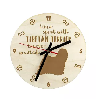 Tibetan Terrier, Tsang Apso, Dokhi Apso - clock with a dog, wooden clock, wall clock for dog lovers, clock for desk and shelf, Art-Dog