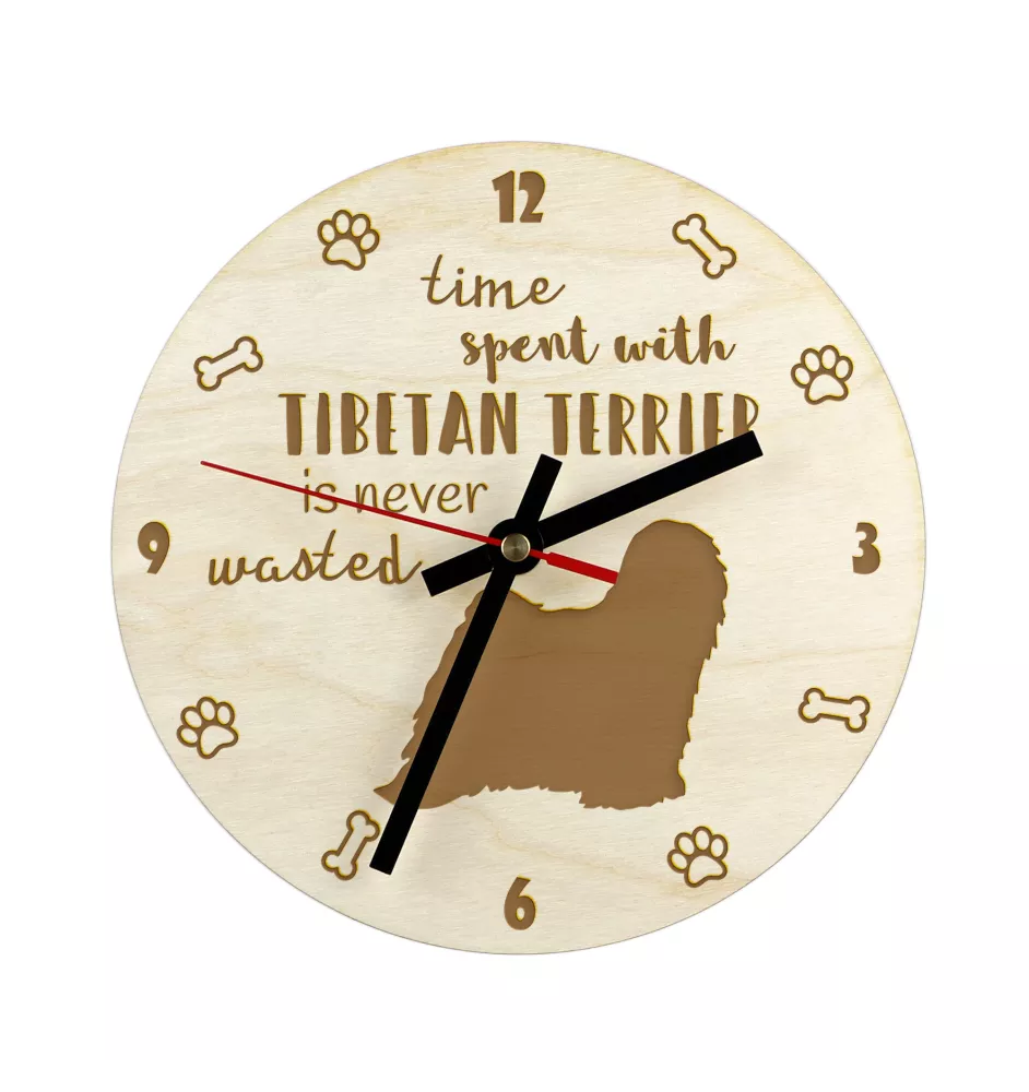 Terrier tibétain, Terrier du Tibet, Dhoki Apso - horloge avec chien, horloge en bois, horloge murale pour les amoureux des chiens, horloge de bureau et étagère, Art-Dog