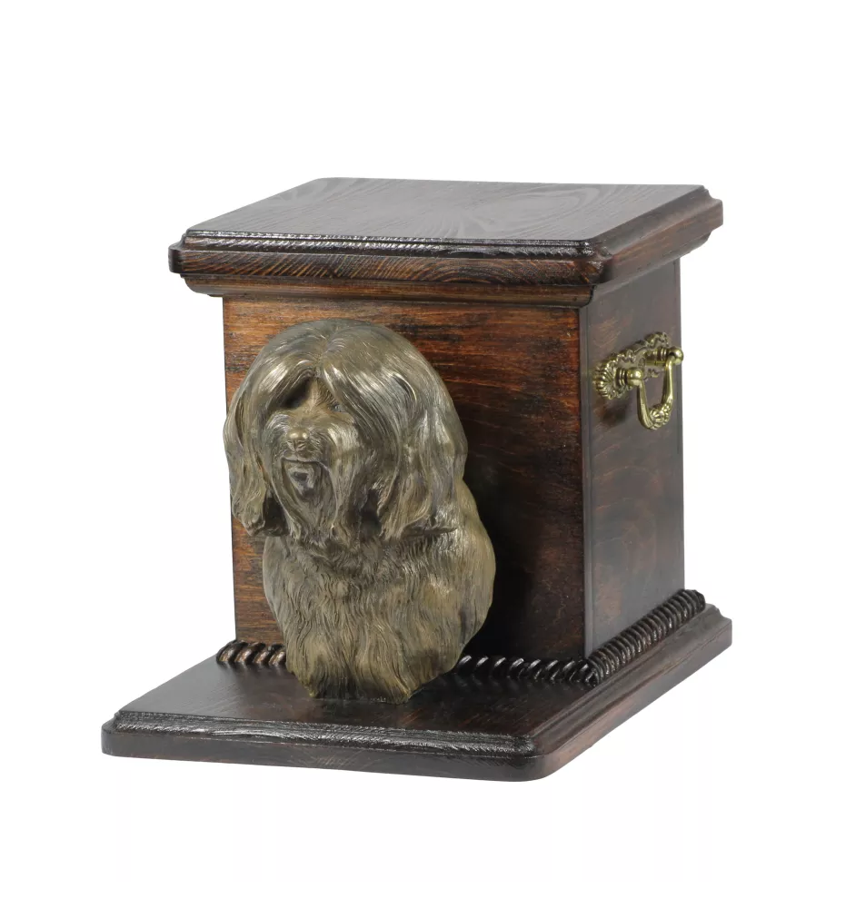 Tibetan Terrier, Tsang Apso, Dokhi Apso - urn for dog ashes with a statuette, elegant urn for a dog, unique urn with a bust of a dog by Art-Dog brand