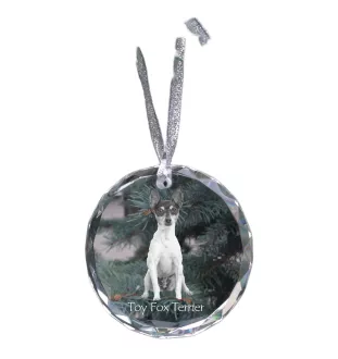 Toy Fox Terrier, American Toy Terrier, Terrier américain de jouet - boule de Noël en cristal avec une photo, photo de chien dans le cristal, décoration personnalisée pour sapin de Noël de la marque Ar