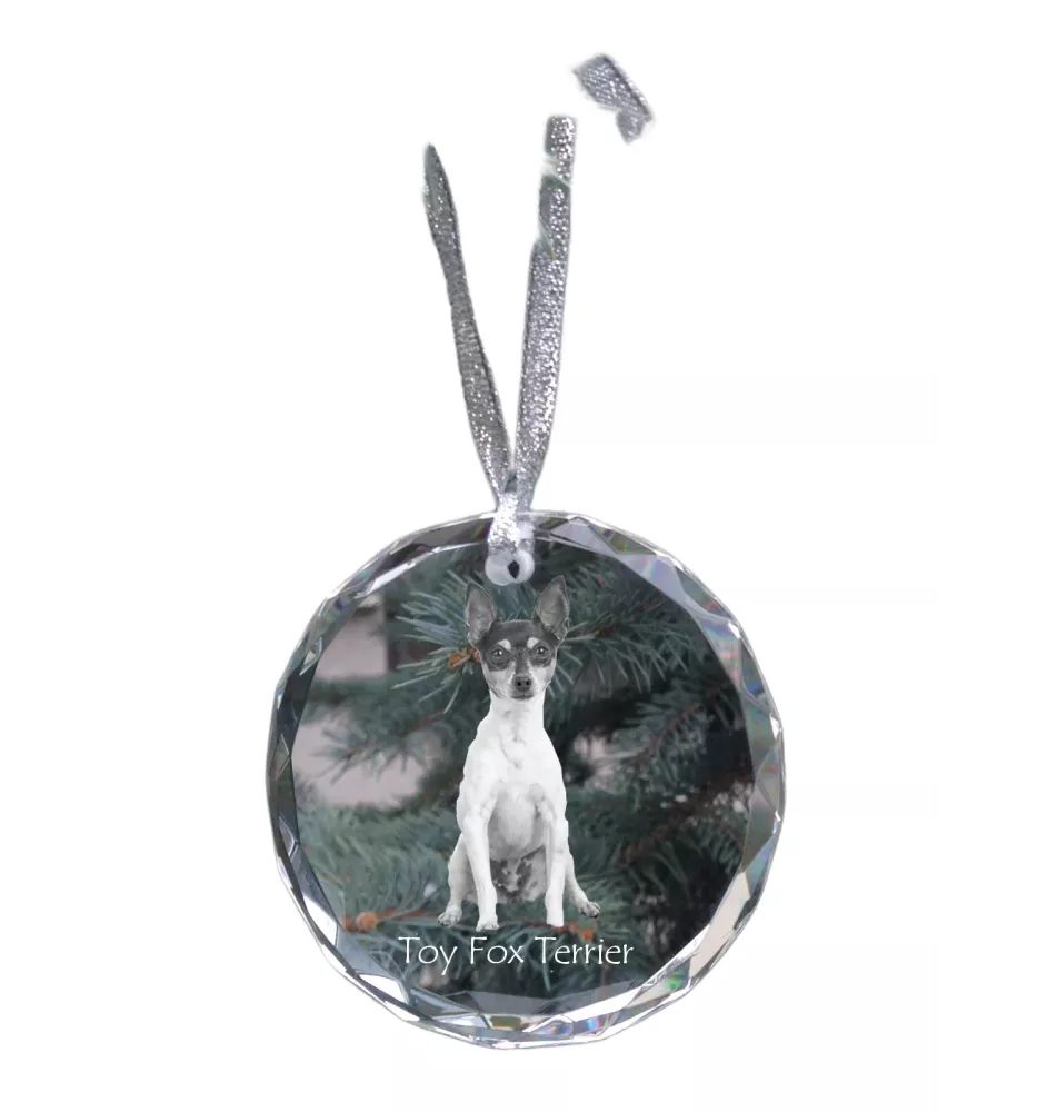Toy Fox Terrier, American Toy Terrier, Terrier américain de jouet - boule de Noël en cristal avec une photo, photo de chien dans le cristal, décoration personnalisée pour sapin de Noël de la marque Ar