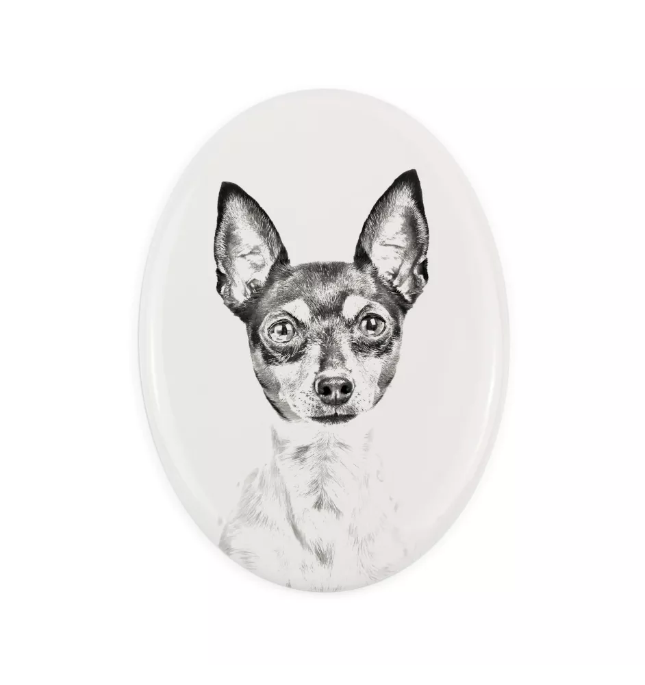Toy Fox Terrier, American Toy Terrier, Amertoy - Gedenktafel mit einem Foto eines Hundes, Grabplatte mit Druck, personalisierte ovale Platte der Marke Art-Dog