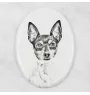 Toy Fox Terrier, American Toy Terrier, Terrier américain de jouet - une plaque commémorative avec une photo de chien, une plaque funéraire avec une impression, une plaque ovale personnalisée de la mar