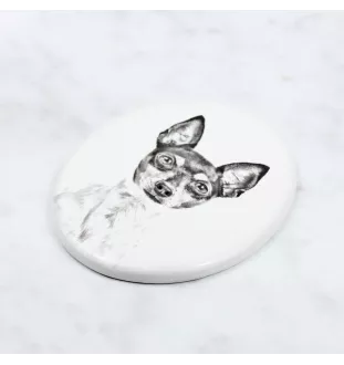 Toy Fox Terrier, American Toy Terrier, Terrier américain de jouet - une plaque commémorative avec une photo de chien, une plaque funéraire avec une impression, une plaque ovale personnalisée de la mar