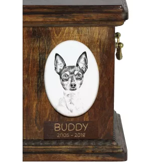 Toy Fox Terrier, American Toy Terrier, Terrier américain de jouet - une plaque commémorative avec une photo de chien, une plaque funéraire avec une impression, une plaque ovale personnalisée de la mar