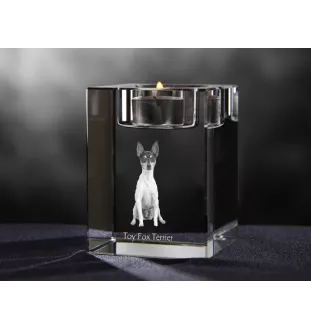 Toy Fox Terrier, American Toy Terrier, Terrier américain de jouet - Bougeoir avec photo de chien, porte bougie en cristal, cadeau personnalisé par la marque Art-Dog