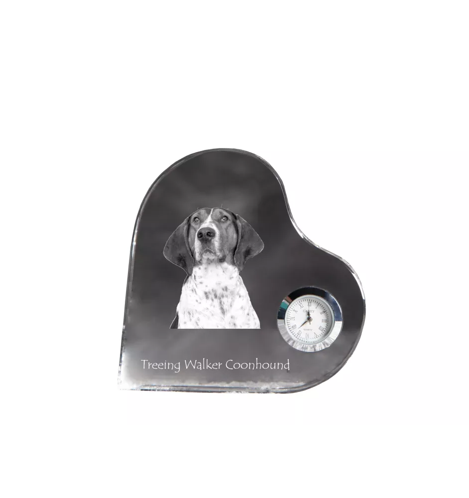 Treeing Walker Coonhound - Kristalluhr mit einem Hundebild, Herzregal-Uhr, personalisierte Standuhr der Marke Art-Dog