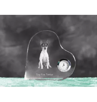 Toy Fox Terrier, American Toy Terrier, Terrier américain de jouet - horloge en cristal avec une photo de chien, horloge de table en forme de cœur, horloge debout personnalisée de la marque Art-Dog
