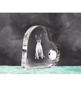 Toy Fox Terrier, American Toy Terrier, Amertoy - Kristalluhr mit einem Hundebild, Herzregal-Uhr, personalisierte Standuhr der Marke Art-Dog