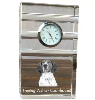 Treeing Walker Coonhound - glass clock with a photo, photo of a dog in crystal, personalized standing office clock by Art-Dog brand