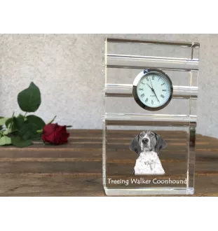 Treeing Walker Coonhound - glass clock with a photo, photo of a dog in crystal, personalized standing office clock by Art-Dog brand
