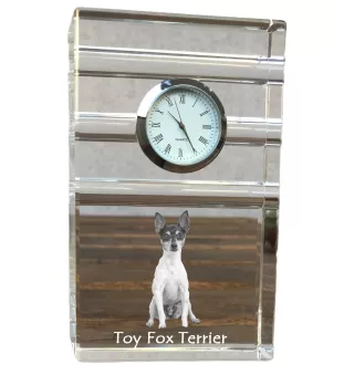 Toy Fox Terrier, American Toy Terrier, Amertoy - Glasuhr mit Foto, Foto eines Hundes im Kristall, personalisierte Tischuhr für das Büro der Marke Art-Dog