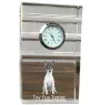 Toy Fox Terrier, American Toy Terrier, Terrier américain de jouet - une horloge en verre avec une photo, une photo de chien dans un cristal, une horloge de bureau personnalisée de la marque Art-Dog