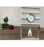 Toy Fox Terrier, American Toy Terrier, Terrier américain de jouet - une horloge en verre avec une photo, une photo de chien dans un cristal, une horloge de bureau personnalisée de la marque Art-Dog