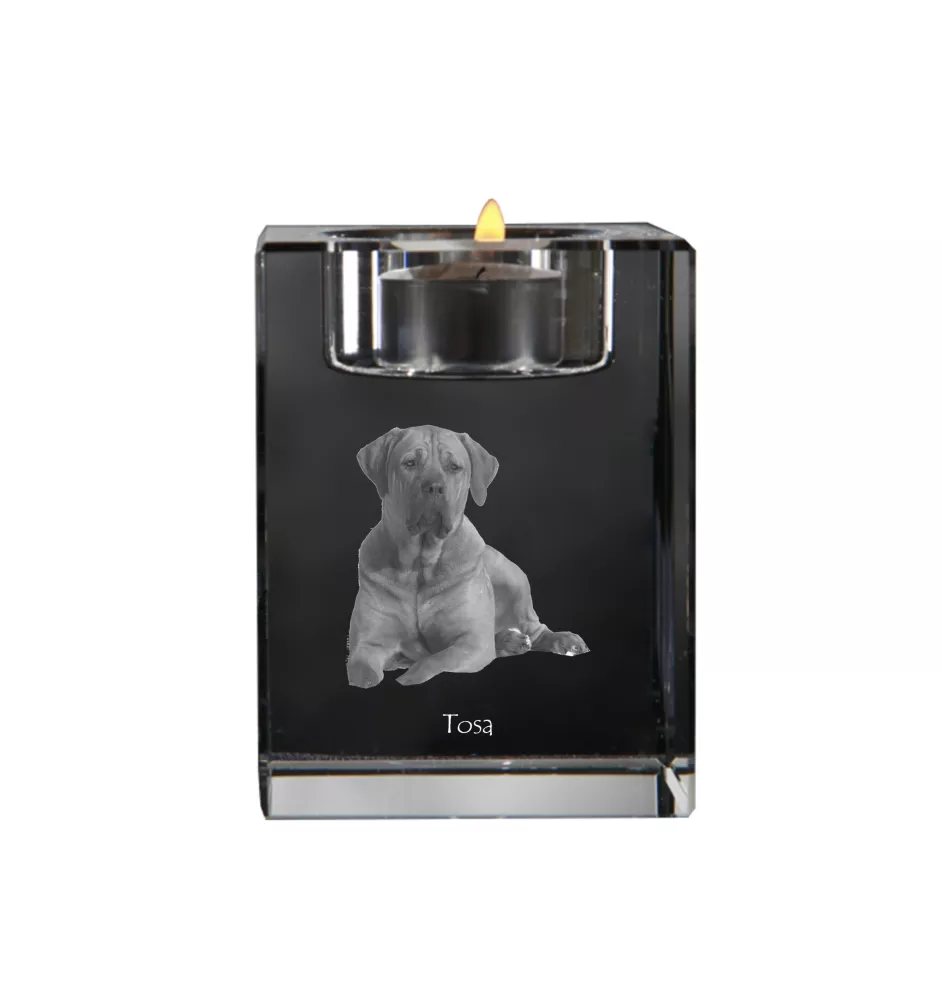 Tosa Inu, Tosa-Ken, Japanese Mastiff - Candle holder with dog photo, crystal tealight holder, personalised gift by Art-Dog brand