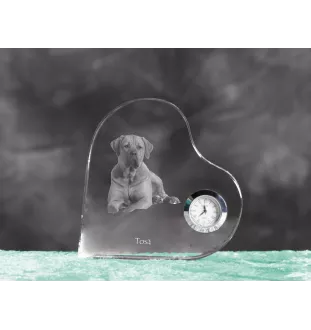 Tosa Inu, Tosa-Ken, Japanese Mastiff - crystal clock with a dog picture, heart-shaped shelf clock, personalized standing clock by Art-Dog brand