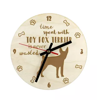 Toy Fox Terrier, American Toy Terrier, Terrier américain de jouet - horloge avec chien, horloge en bois, horloge murale pour les amoureux des chiens, horloge de bureau et étagère, Art-Dog