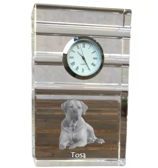 Tosa Inu - une horloge en verre avec une photo, une photo de chien dans un cristal, une horloge de bureau personnalisée de la marque Art-Dog