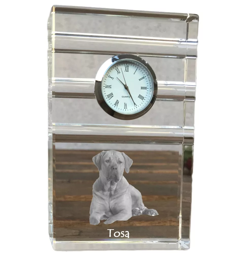 Tosa Inu, Tosa-Ken, Japanese Mastiff - glass clock with a photo, photo of a dog in crystal, personalized standing office clock by Art-Dog brand
