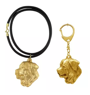 Tosa Inu - porte-clés et collier avec chien dans une boîte, produit plaqué or de haute qualité, marque Art-Dog