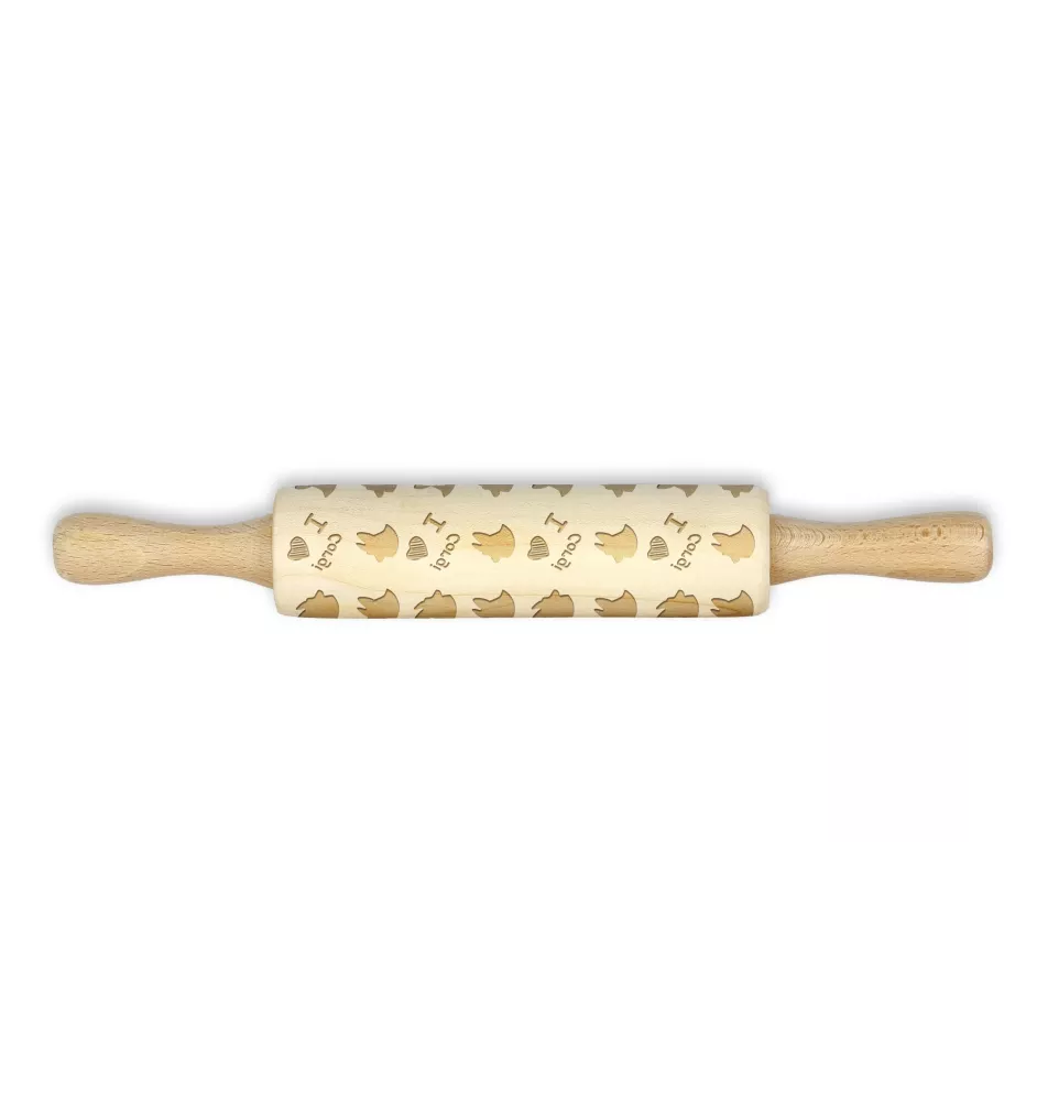 Welsh Corgi - small rolling pin with a dog pattern, a rolling pin for children's dough, decorating ceramic clay by Art-Dog brand