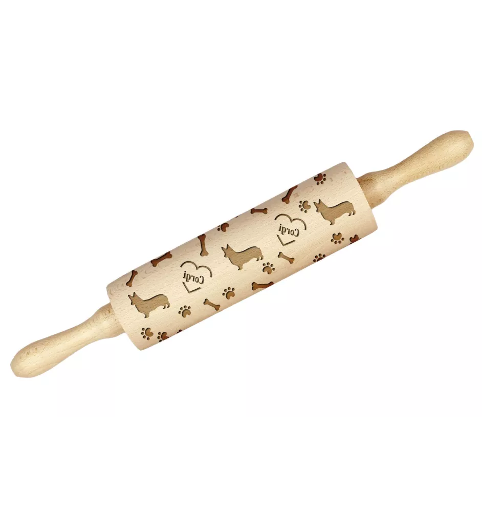 Welsh Corgi - rolling pin with a dog, decorating cookies with a rolling pin in patterns, a gift for the ceramicist of the Art-Dog brand