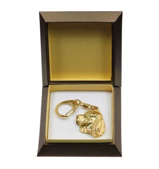 Welsh Springer Spaniel, Welsh Springer, Welsh Starter - Gilded key ring with dog in gift box, handbag decoration, luxury accessory by Art-Dog brand
