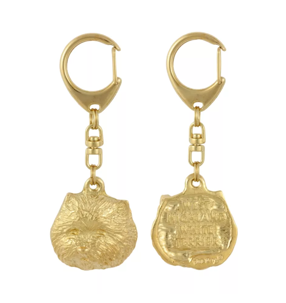 West Highland White Terrier, Westie, Westy - Gilded key ring with dog, handbag decoration, luxury accessory by Art-Dog brand