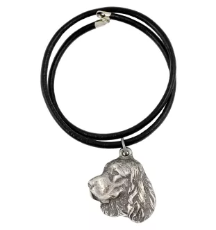 Welsh Springer Spaniel - Hundehalsband in Geschenkbox, versilbertes Medaillon für Hundefans, markanter Anhänger der Marke Art-Dog