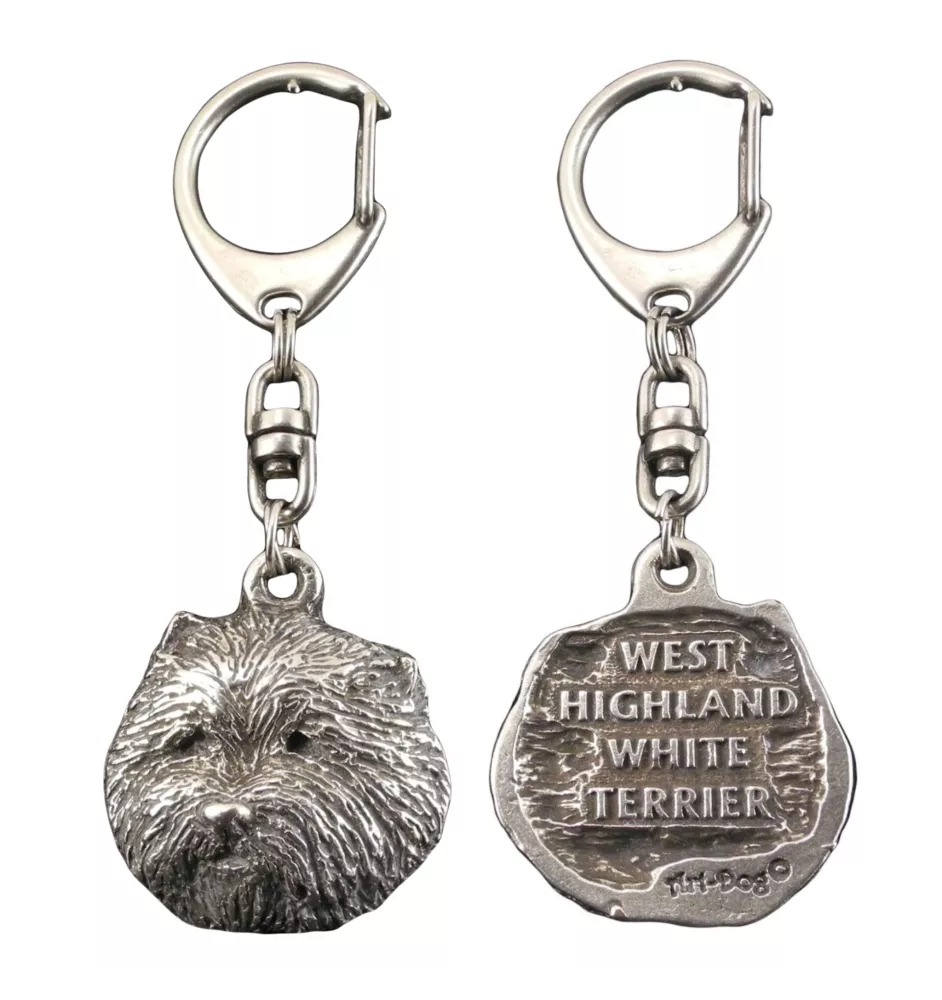 West Highland White Terrier, Weißer Hochlandterrier, Westie - Versilberter Schlüsselanhänger mit Hund in einer Geschenkbox, Handtaschenschmuck, Rucksackanhänger der Marke Art-Dog