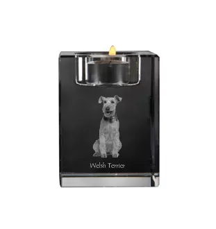 Welsh Terrier - Kerzenhalter mit Hundefoto, Teelichthalter aus Kristall, personalisiertes Geschenk der Marke Art-Dog