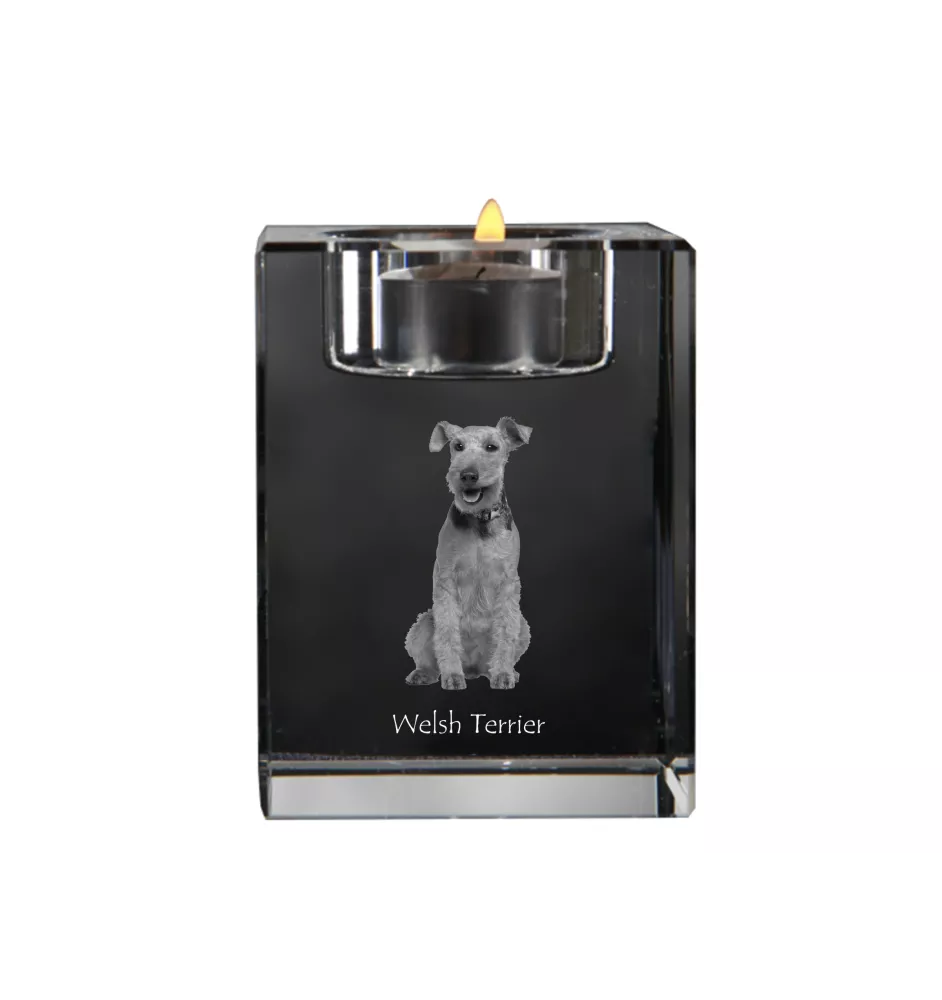 Welsh Terrier - Kerzenhalter mit Hundefoto, Teelichthalter aus Kristall, personalisiertes Geschenk der Marke Art-Dog
