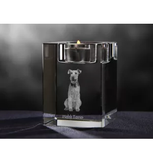Welsh Terrier, Welshie, Daeargi Cymreig - Candle holder with dog photo, crystal tealight holder, personalised gift by Art-Dog brand