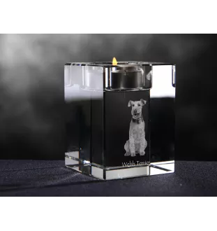 Welsh Terrier - Kerzenhalter mit Hundefoto, Teelichthalter aus Kristall, personalisiertes Geschenk der Marke Art-Dog