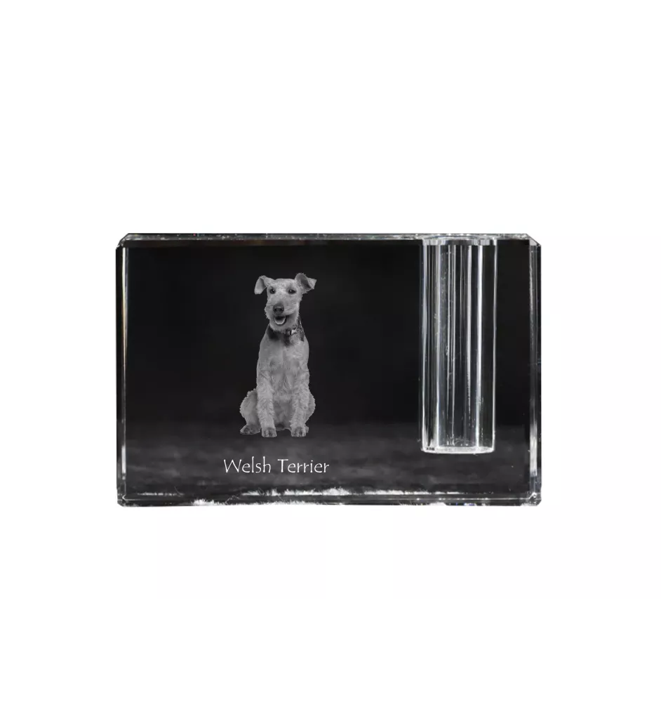 Welsh Terrier - Stifthalter, Kristallorganizer mit Hundefoto, einzigartige Schreibtischdekoration der Marke Art-Dog