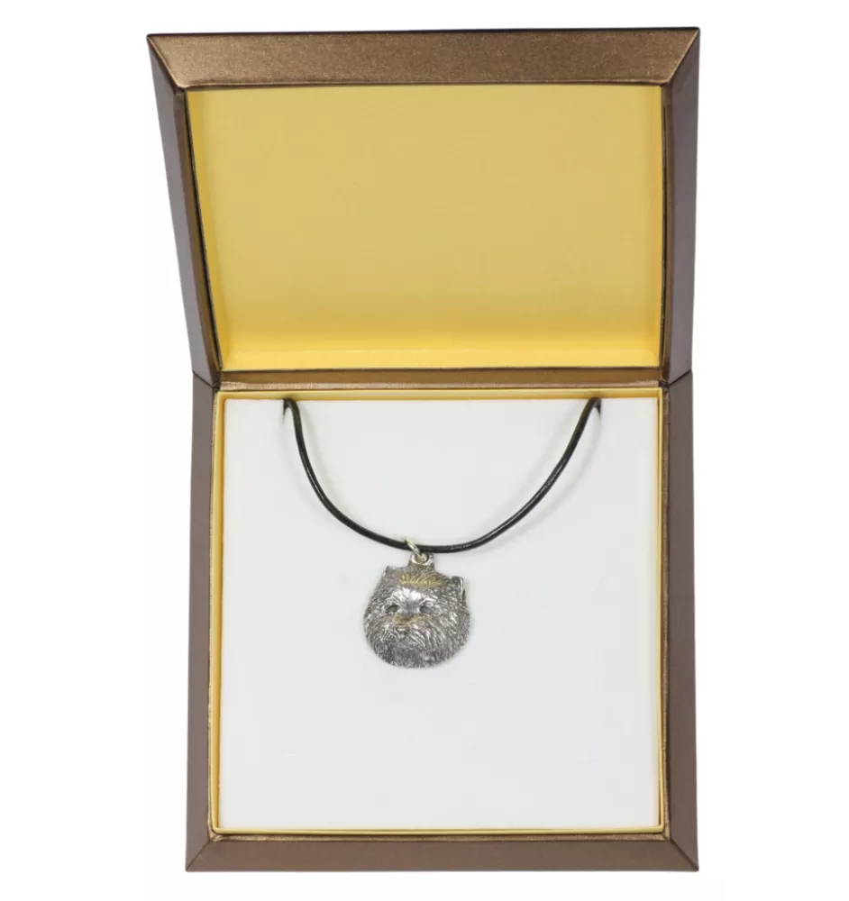 West Highland White Terrier, Weißer Hochlandterrier, Westie - Hundehalsband in Geschenkbox, versilbertes Medaillon für Hundefans, markanter Anhänger der Marke Art-Dog