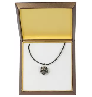 West Highland White Terrier, Weißer Hochlandterrier, Westie I - Hundehalsband in Geschenkbox, versilbertes Medaillon für Hundefans, markanter Anhänger der Marke Art-Dog