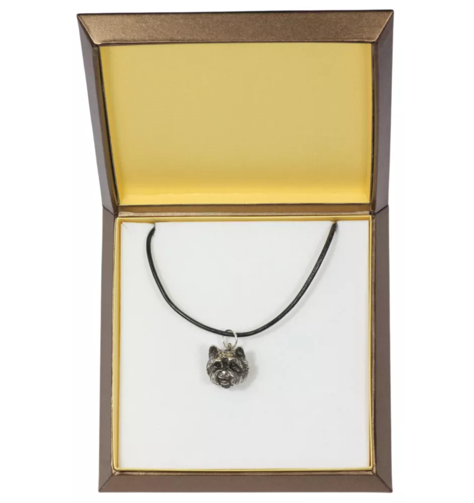 West Highland White Terrier, Weißer Hochlandterrier, Westie I - Hundehalsband in Geschenkbox, versilbertes Medaillon für Hundefans, markanter Anhänger der Marke Art-Dog