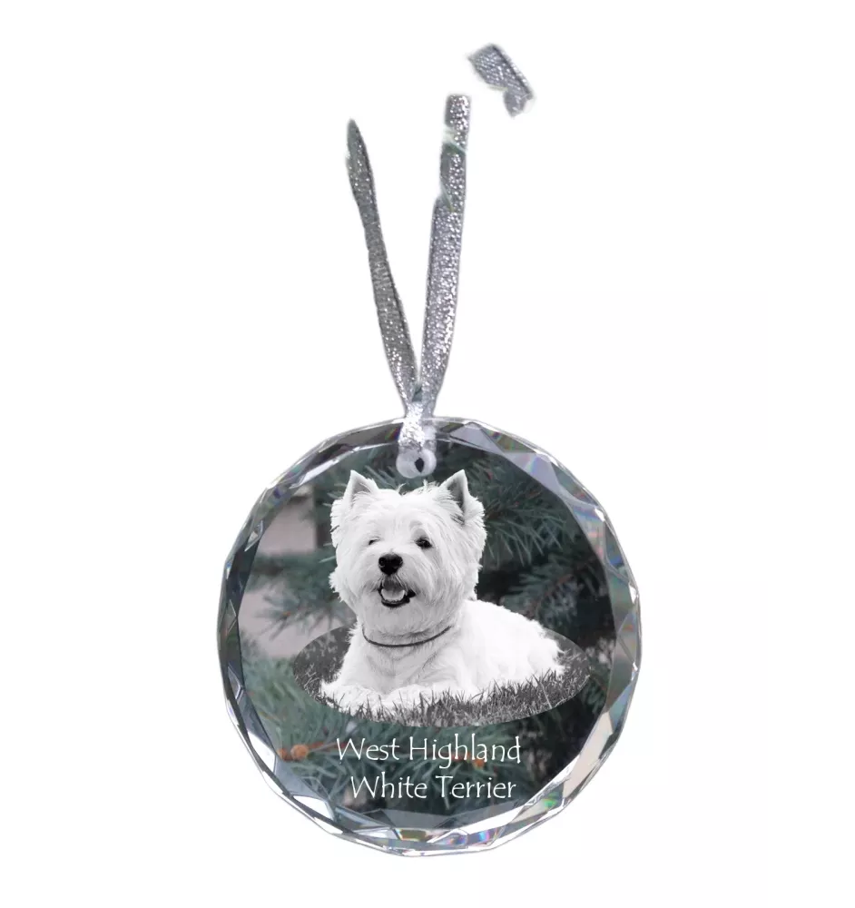 West Highland White Terrier, Weißer Hochlandterrier, Westie - Kristallkugel mit Foto, Hundebild im Kristall, personalisierter Christbaumschmuck von Art-Dog.