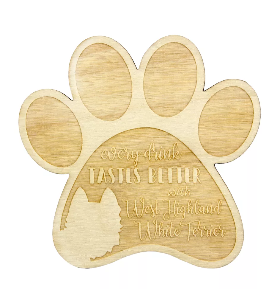 West Highland White Terrier, Westie, Westy - Mug coaster, engraved coaster with dog, gift for dog lover by Art-Dog brand