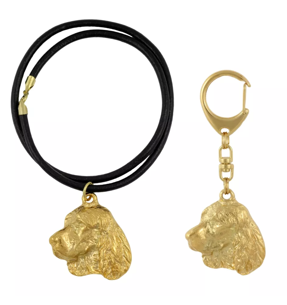 Welsh Springer Spaniel, Welsh Springer, Welsh Starter - keychain and necklace with a dog in a box, high-quality gold-plated product, Art-Dog brand