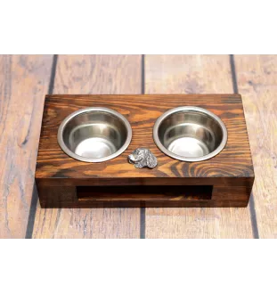 Welsh Springer Spaniel, Welsh Springer, Welsh Starter - wooden stand with bowls for a dog, steel dog bowls, a gift for adopting a dog from the Art-Dog brand