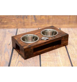 Welsh Springer Spaniel, Welsh Springer, Welsh Starter - wooden stand with bowls for a dog, steel dog bowls, a gift for adopting a dog from the Art-Dog brand