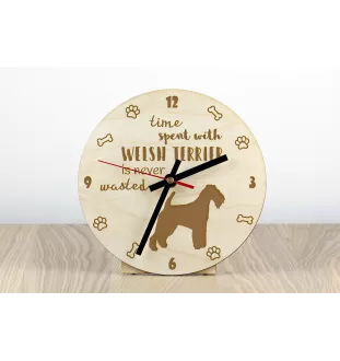 Welsh Terrier, Welshie, Daeargi Cymreig - clock with a dog, wooden clock, wall clock for dog lovers, clock for desk and shelf, Art-Dog