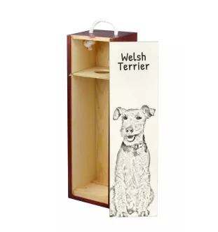 Welsh Terrier, Terrier gallois - boîte à vin avec chien, boîte à alcool avec graphisme, boîte cadeau personnalisée de la marque Art-Dog